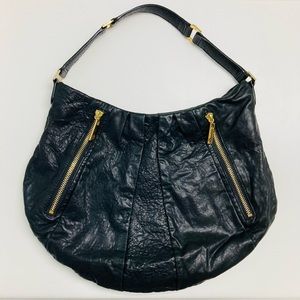 Tory Burch Bag Black Leather Hobo Purse Shoulder Gold Hardware Minimalist Fall